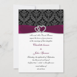 Fuchsia damask FAUX ribbon diamante Bröllop Inbjudningar