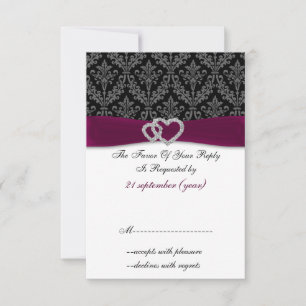 Fuchsia damask FAUX ribbon diamante Bröllop OSA Kort