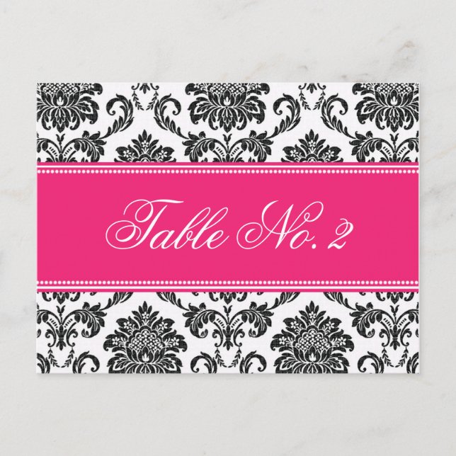 Fuchsia Damask Wedding Bordsnummer (Framsida)