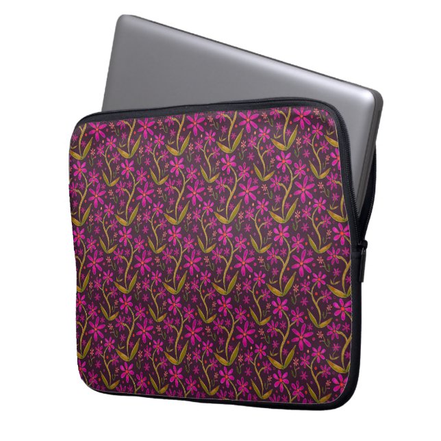 Fuchsia | Dansande akvarellprästkragar Laptop Fodral (Framsidan Vänster)