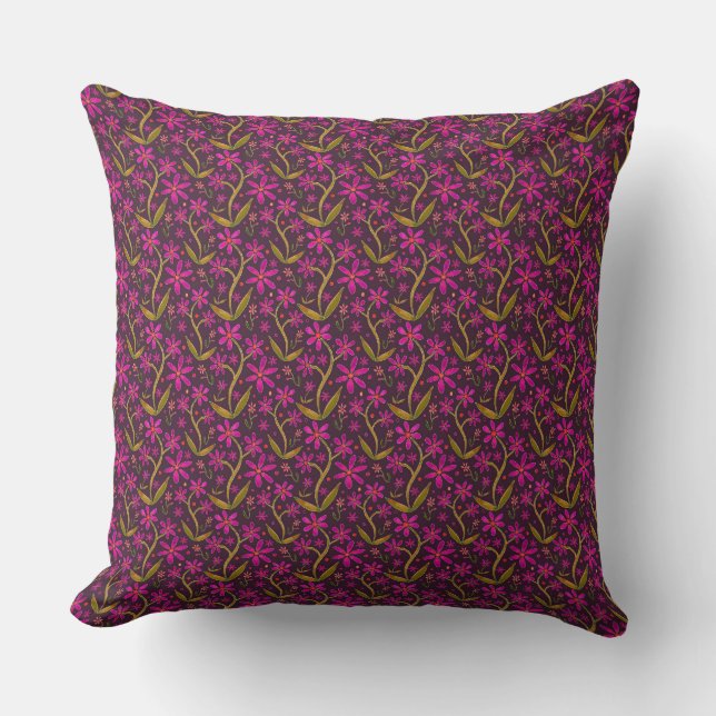 Fuchsia | Dansande akvarellprydnadsblommor Kudde (Framsida)