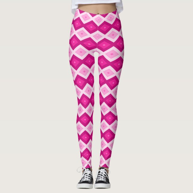 Fuchsia diamant mönster leggings (Framsida)