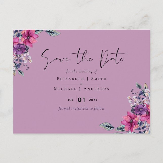 Fuchsia Dreams samordnar Sage and Deep Rosa Vykort (Framsida)