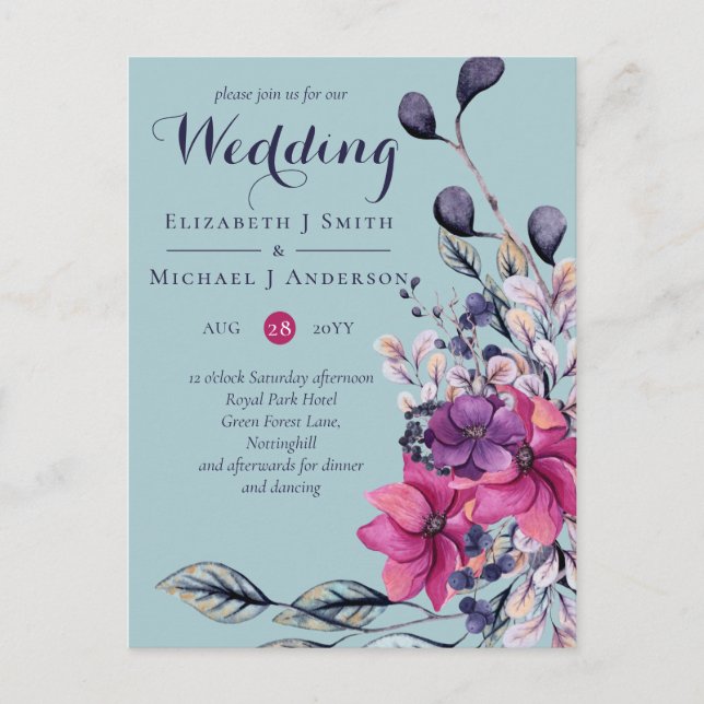 Fuchsia Dreams samordnar Sage and Deep Rosa Vykort (Framsida)