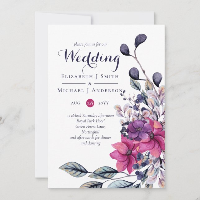 Fuchsia Dreams Söt Autumn Fall Wedding Inv+Envl (Framsida)