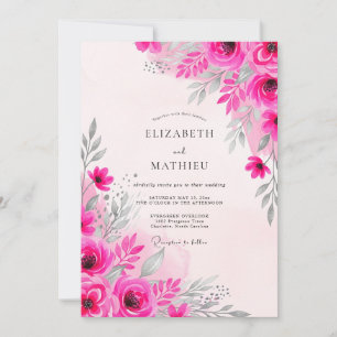 Fuchsia Elegant Vattenfärg Bröllop Inbjudningar