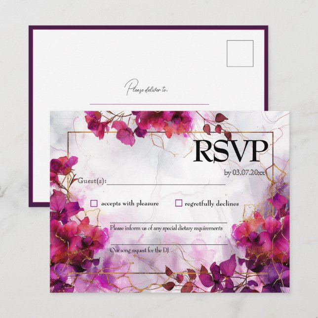 Fuchsia Enchantation med sång begäran: Vattenfärg Vykort (Fram/baksida)