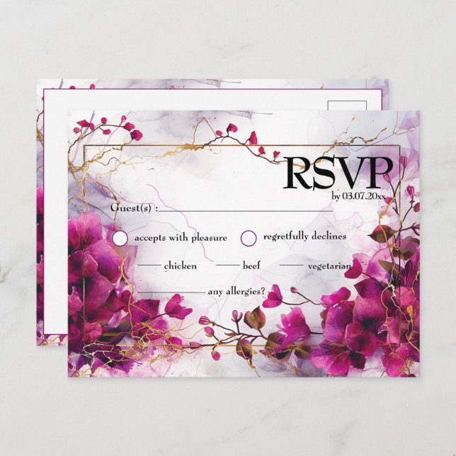 Fuchsia Enchantment: Vattenfärg Vykort (Fram/baksida)