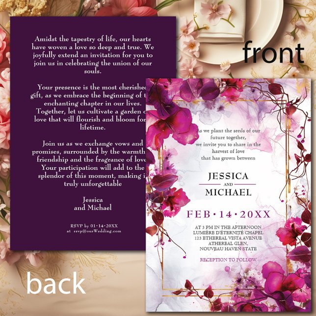 Fuchsia Enchantment: Watercolor Bröllop Inbjudningar (Fuchsia Enchantment: Watercolor Wedding Invitation)