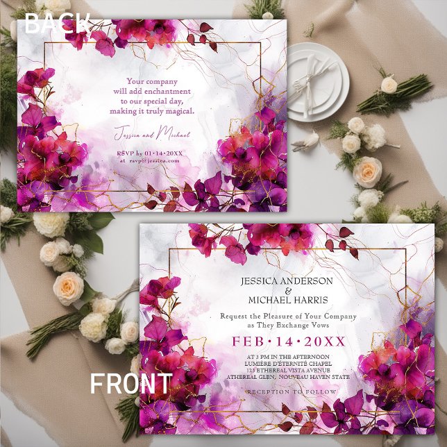 Fuchsia Enchantment: Watercolor Bröllop Inbjudningar (Fuchsia Enchantment: Watercolor Wedding Invitation)
