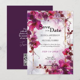 Fuchsia Enchantment: Watercolor Bröllop Spara Datumet