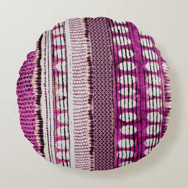Fuchsia Ethnic Gräns Abstrakt Rund Kudde (Framsidan)