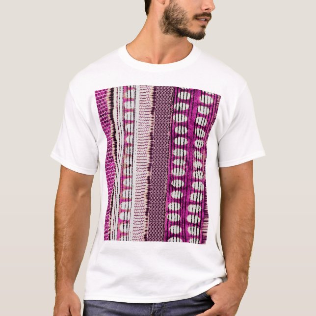 Fuchsia Ethnic Gräns Abstrakt T Shirt (Framsida)