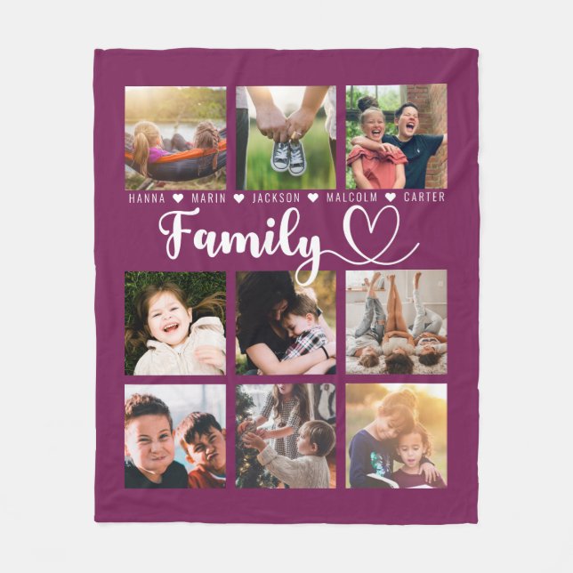 Fuchsia Family Memories Nine Photo Collage Fleecefilt (Framsidan)