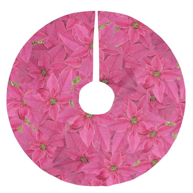 Fuchsia färgad poinsettias, blommönster julgransmatta borstad polyester (Framsidan)