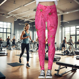 Fuchsia färgad poinsettias, blommönster leggings