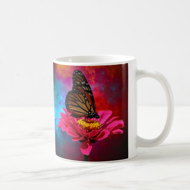 fuchsia fjäril för bohem för daisyturkoskricka kaffemugg (Höger)