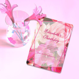Fuchsia Florals Birthday Invitation Card Tack Kort