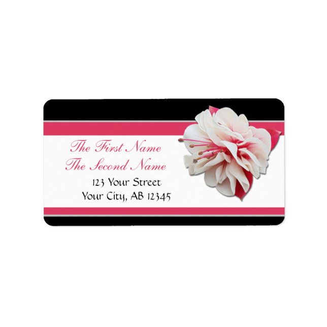 Fuchsia Flower Rosa & Black Adressetiketter (Framsidan)