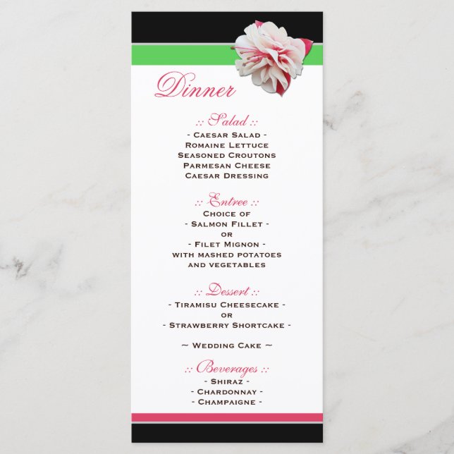Fuchsia Flower Rosa & Grönt Wedding Reception Menu Meny (Framsida)