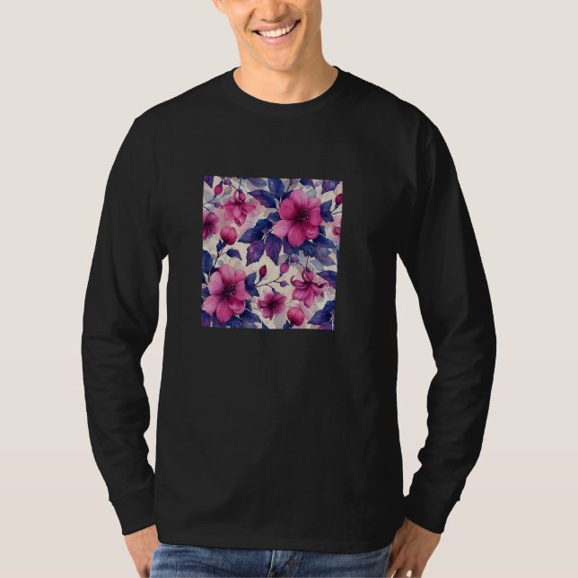 Fuchsia Flower Watercolor Mönster Graphic T Shirt (Framsida)