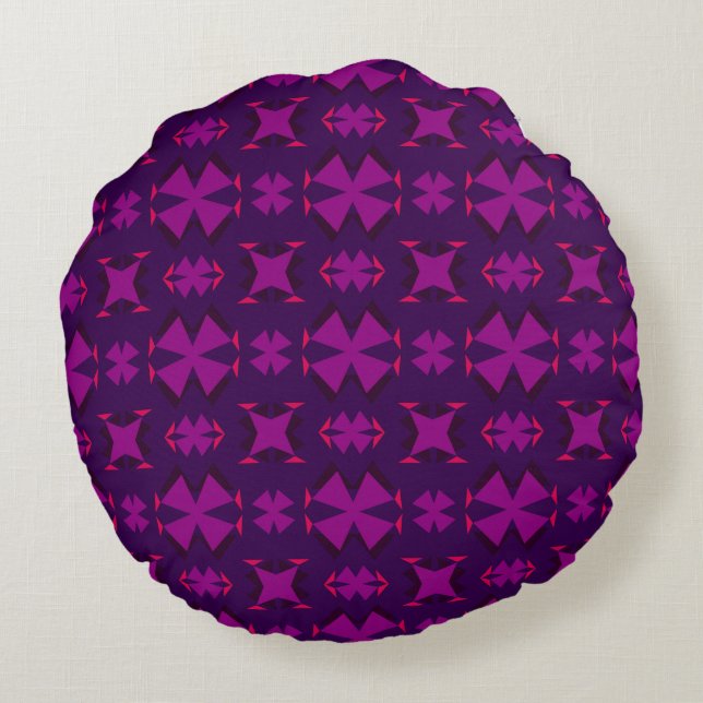 Fuchsia Geotech: A Vibrant Abstract Geometric Text Rund Kudde (Baksidan)