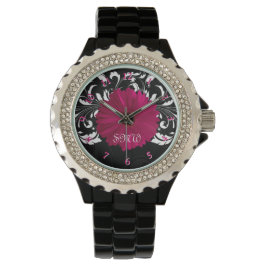 Fuchsia Gerbera Daisy med Black and White Swirl Armbandsur