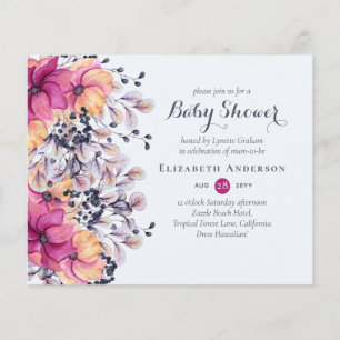 Fuchsia Ginger Blommig Baby Shower Inbjudan KOSTNA
