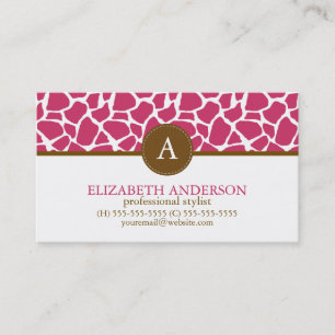 Fuchsia Giraffe Mönster Monogram Visitkort