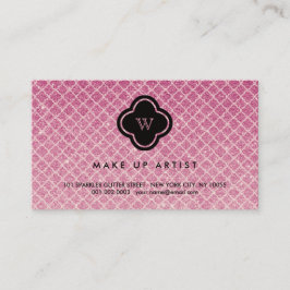 Fuchsia Glitter Monogram Quatrefoil-profilkort Visitkort