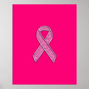Fuchsia Glitter Stil Rosa Ribbon Awareness Poster