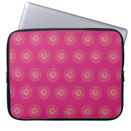 Fuchsia | Golden Zinnia Flower Medallions Laptop Fodral
