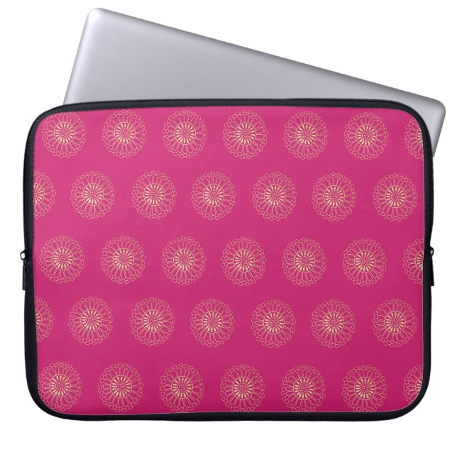 Fuchsia | Golden Zinnia Flower Medallions Laptop Fodral (Framsidan)