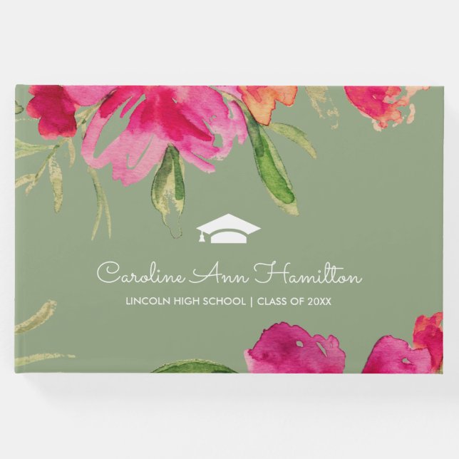 Fuchsia | GRÖNT BLOMMIGT STUDENTEN Gästböcker (Framsida)