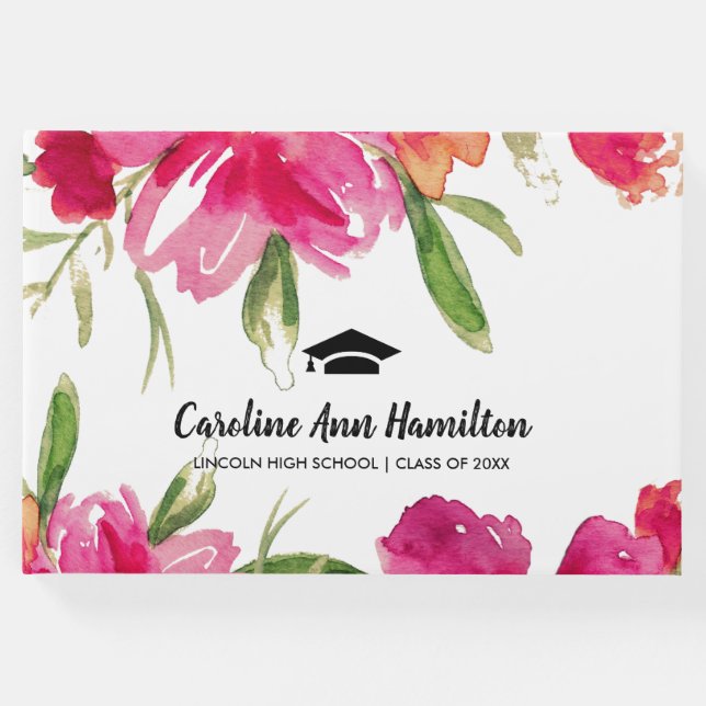 Fuchsia Grönt Blommigt Studenten Gästböcker (Framsida)