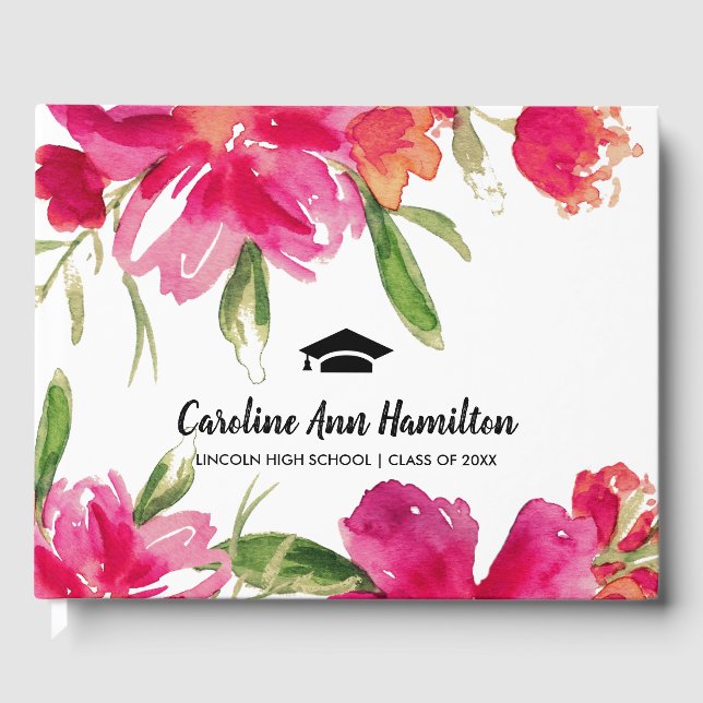 Fuchsia Grönt Blommigt Studenten Gästböcker (Framsida)