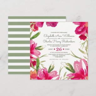 Fuchsia Grönt Blommigt Watercolor Bröllop Inbjudningar
