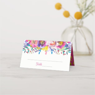 Fuchsia Guld Blommar Flowers Bröllop Place Card Placeringskort