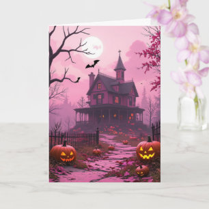 Fuchsia halloween herrgård kort