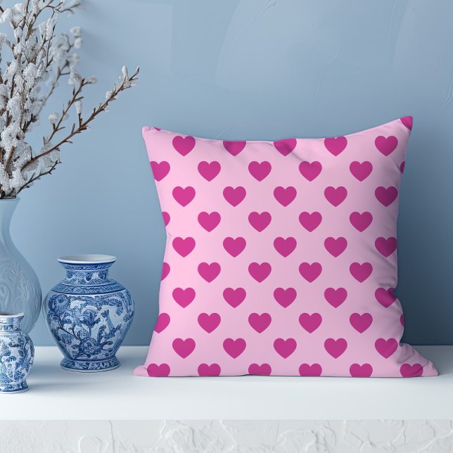 Fuchsia Heart Mönster Rosa Preppy y2k Kudde (Skapare uppladdad)