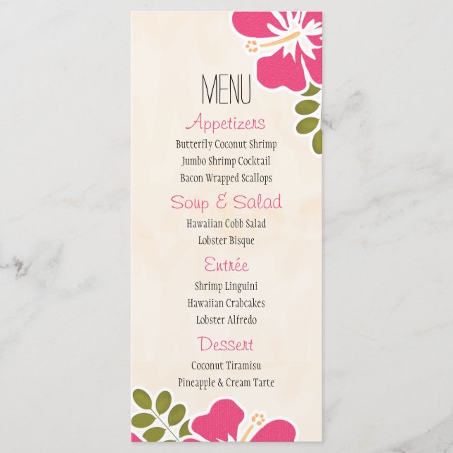 Fuchsia Hibiscus Hawaiian Menu Cards Meny (Framsida)