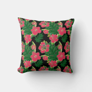 Fuchsia Hibiscus med Banana Löv Motif Kudde