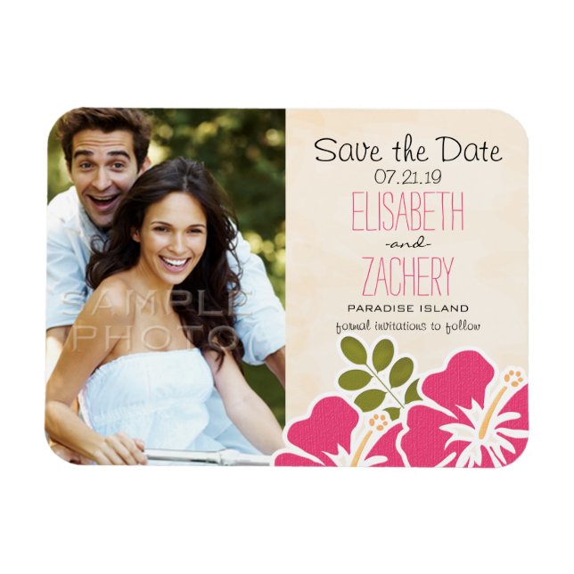 Fuchsia Hibiscus Photo Save Date Magnet (Horisontell)