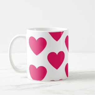 Fuchsia-hjärtan roligt, vitt kaffe mugg