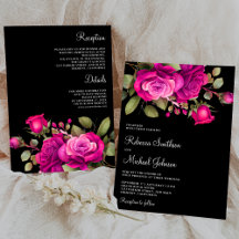 Fuchsia Hot Pink Rosor Allt i en Svart Bröllop