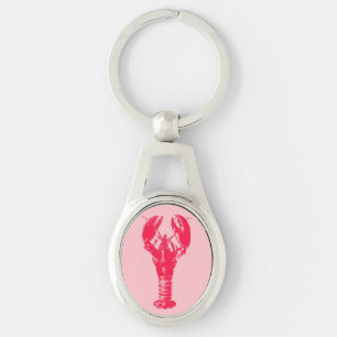 Fuchsia hummer på Light - rosa Ovalt Silverfärgad Nyckelring