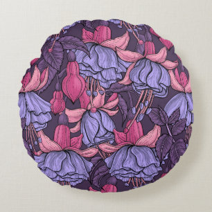 Fuchsia i rosa och violett rund kudde