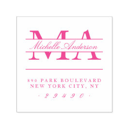 Fuchsia Initialer & Namn Calligraphy Returadress Självfärgande Stämpel