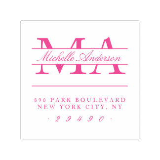 Fuchsia Initialer & Namn Calligraphy Returadress Självfärgande Stämpel