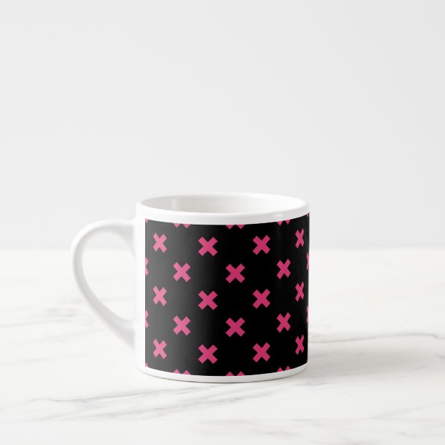 Fuchsia kor stygn på svart espressomugg (Vänster)
